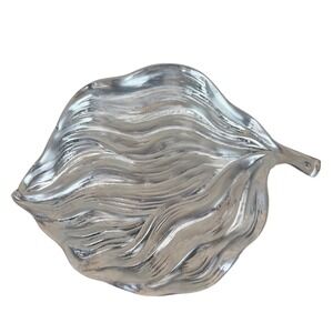 VTG Metal Silver Tone Cabbage Leaf Tray Stamped "164 H.P.G" 10" x 13"